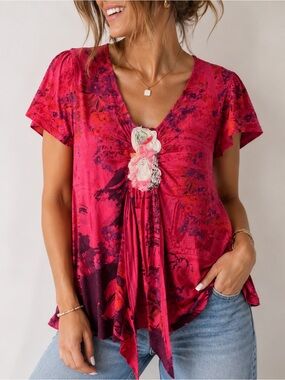 DB Sport Paris Floral Embellished V-Neck Tunic Top XL